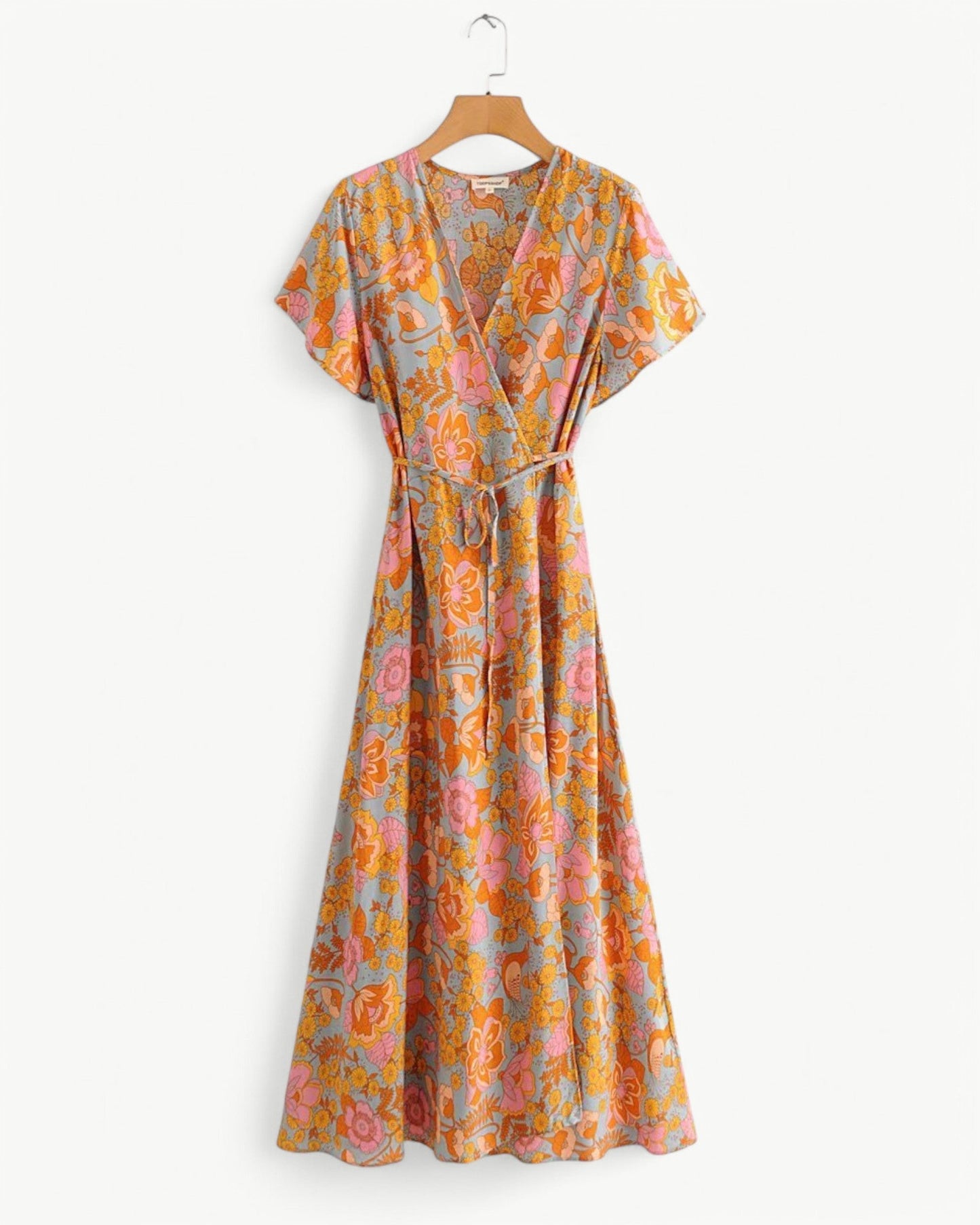 LUCILLE – Floral Wrap Dress with Short Sleeves | Light & Airy Maxi Dress