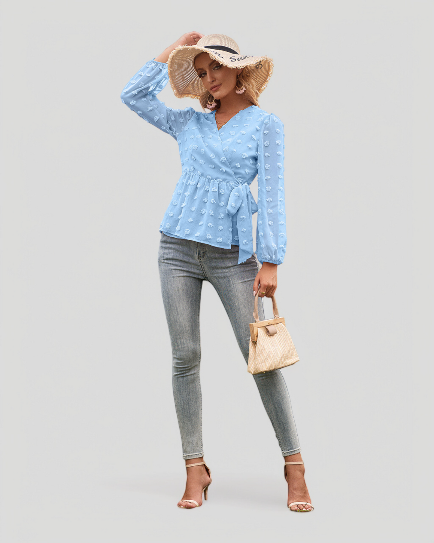 ÉLISE – Elegant V-neck blouse with decorative dots | Light & lined