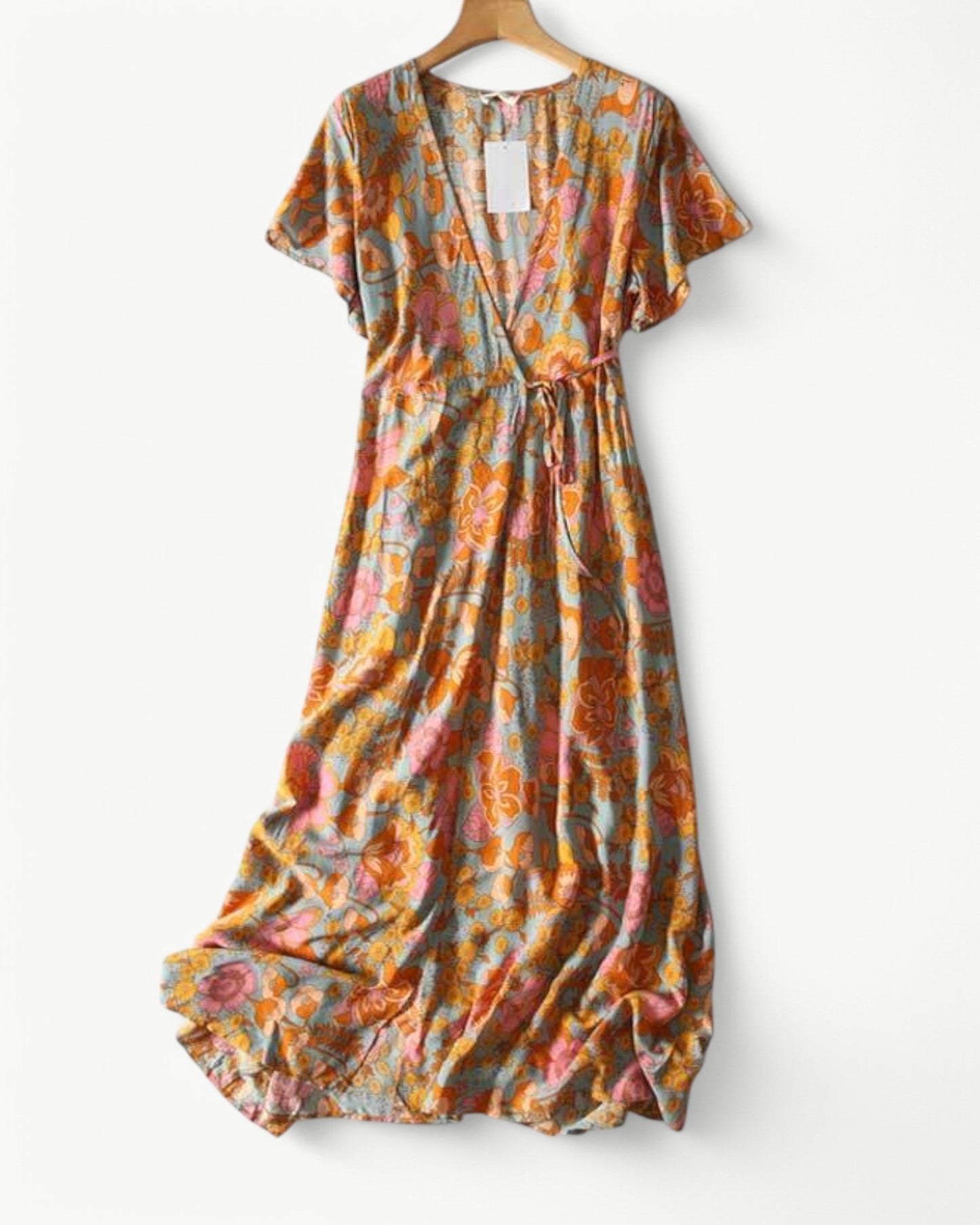LUCILLE – Floral Wrap Dress with Short Sleeves | Light & Airy Maxi Dress