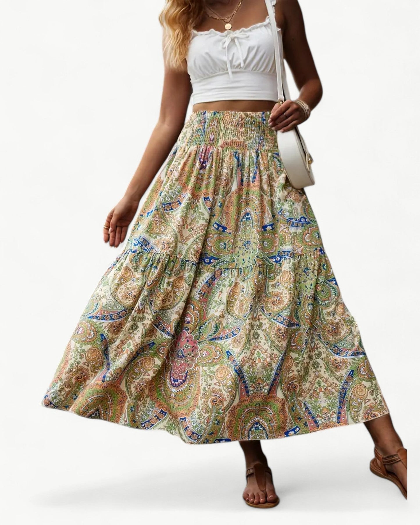 ARIANA – Printed skirt with smocking at the waist