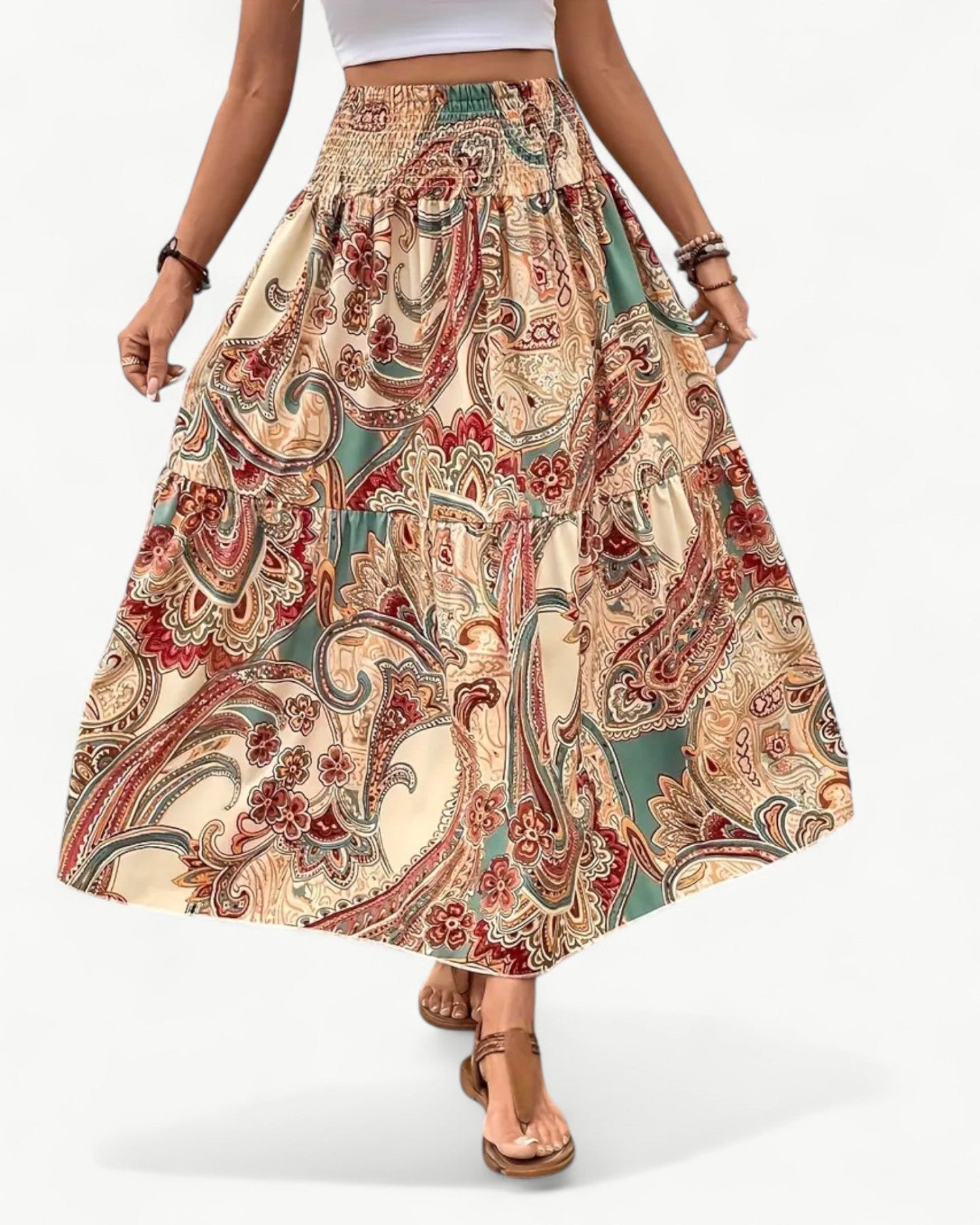 ARIANA – Printed skirt with smocking at the waist