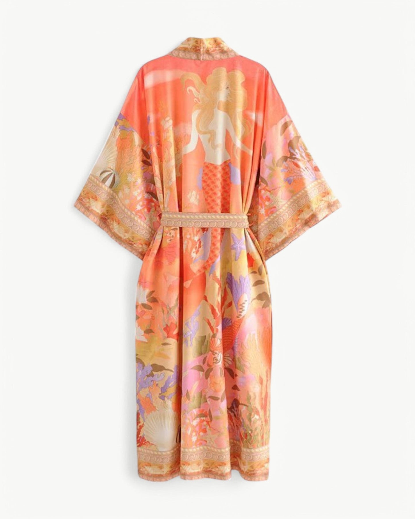 NÉLIA – Long kimono with ocean print & mermaid motif