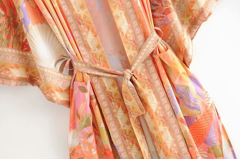 NÉLIA – Long kimono with ocean print & mermaid motif