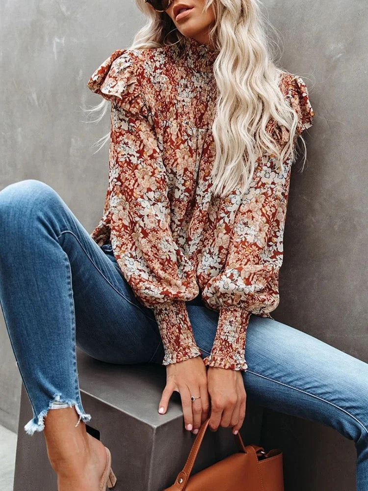 BIANCA – Floral Blouse | Elegant and Light Blouse with Stand Collar