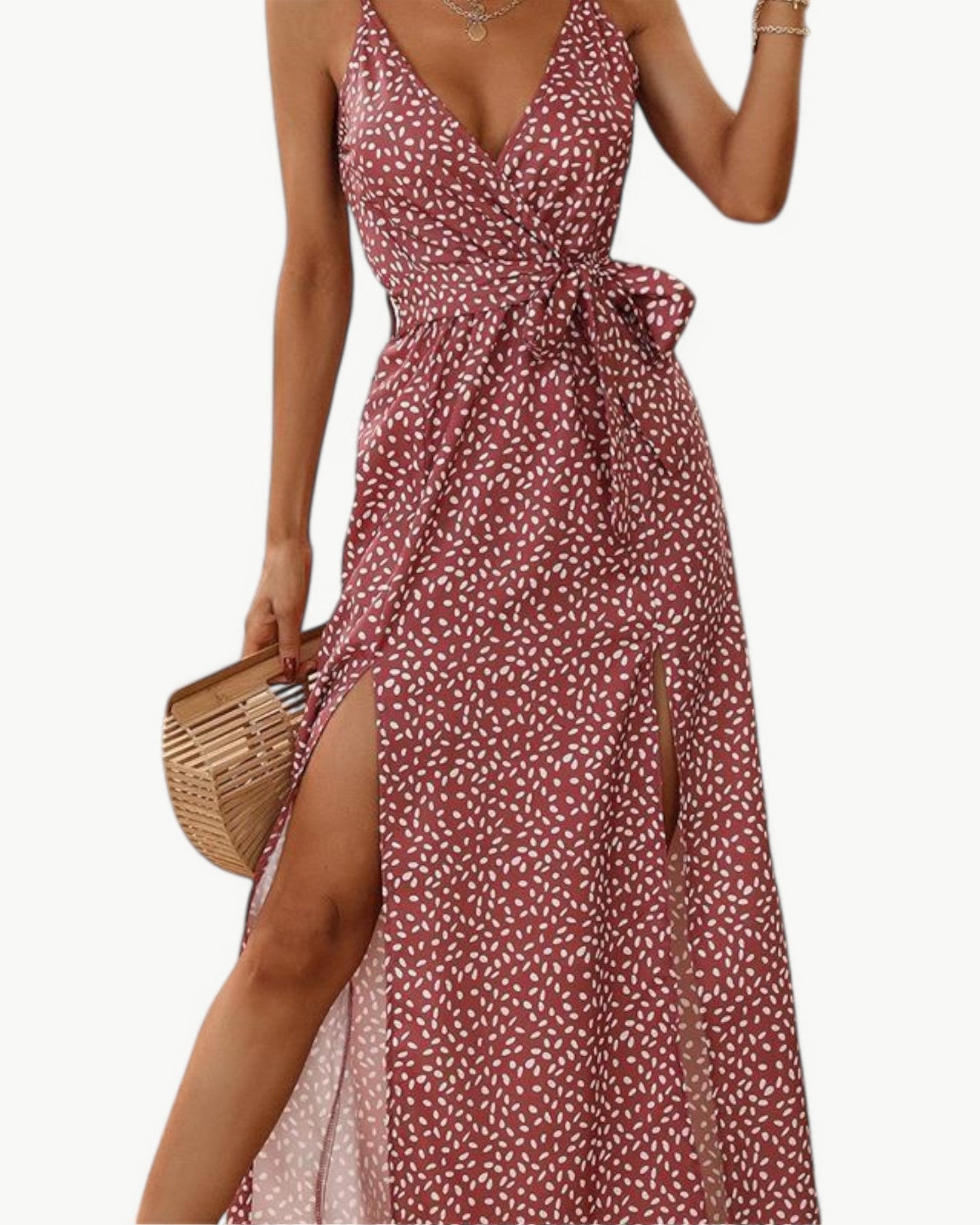 SOLÈNE – V-neck summer dress with double slits | Elegant & timeless
