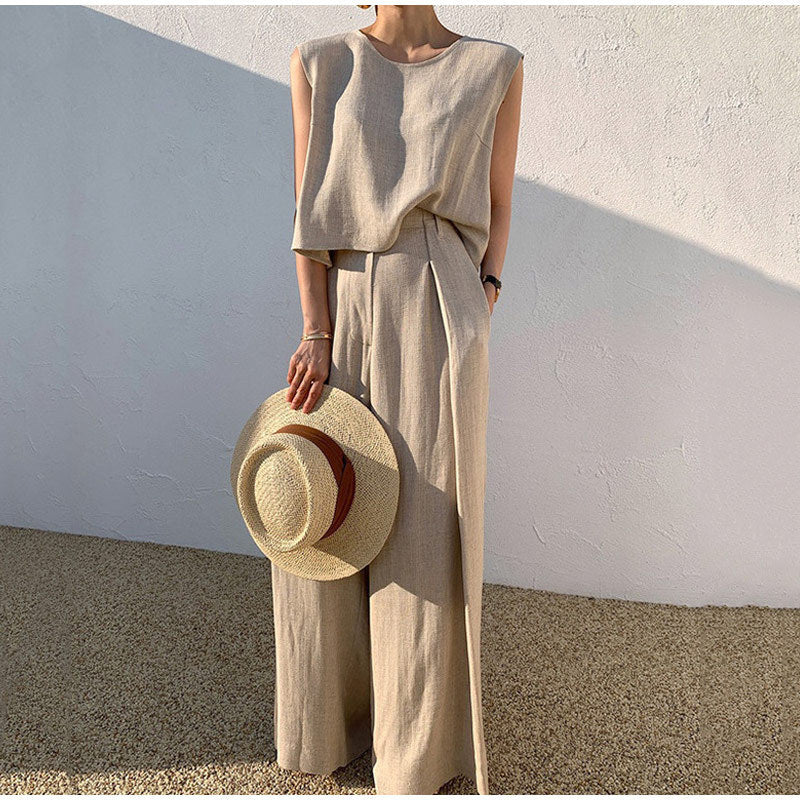 LILOU – 2-piece set in linen feel | Sleeveless top & wide pants