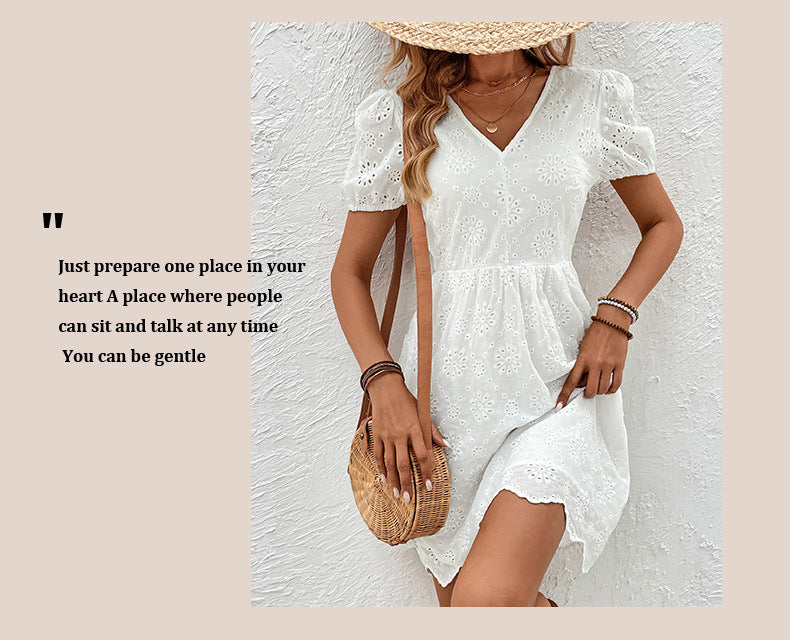 ANTOINETTE – V-neck Embroidered Dress with Open Back