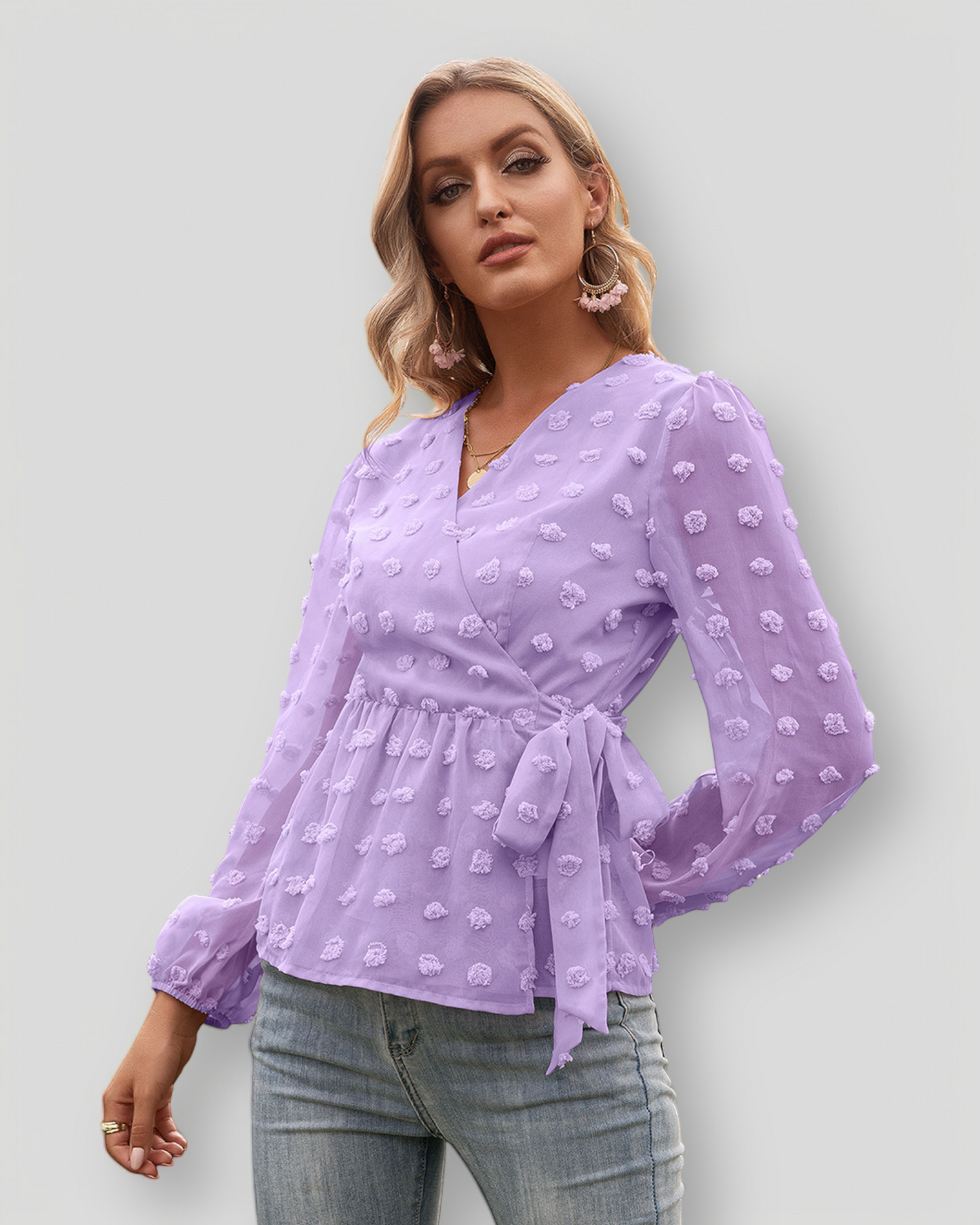 ÉLISE – Elegant V-neck blouse with decorative dots | Light & lined