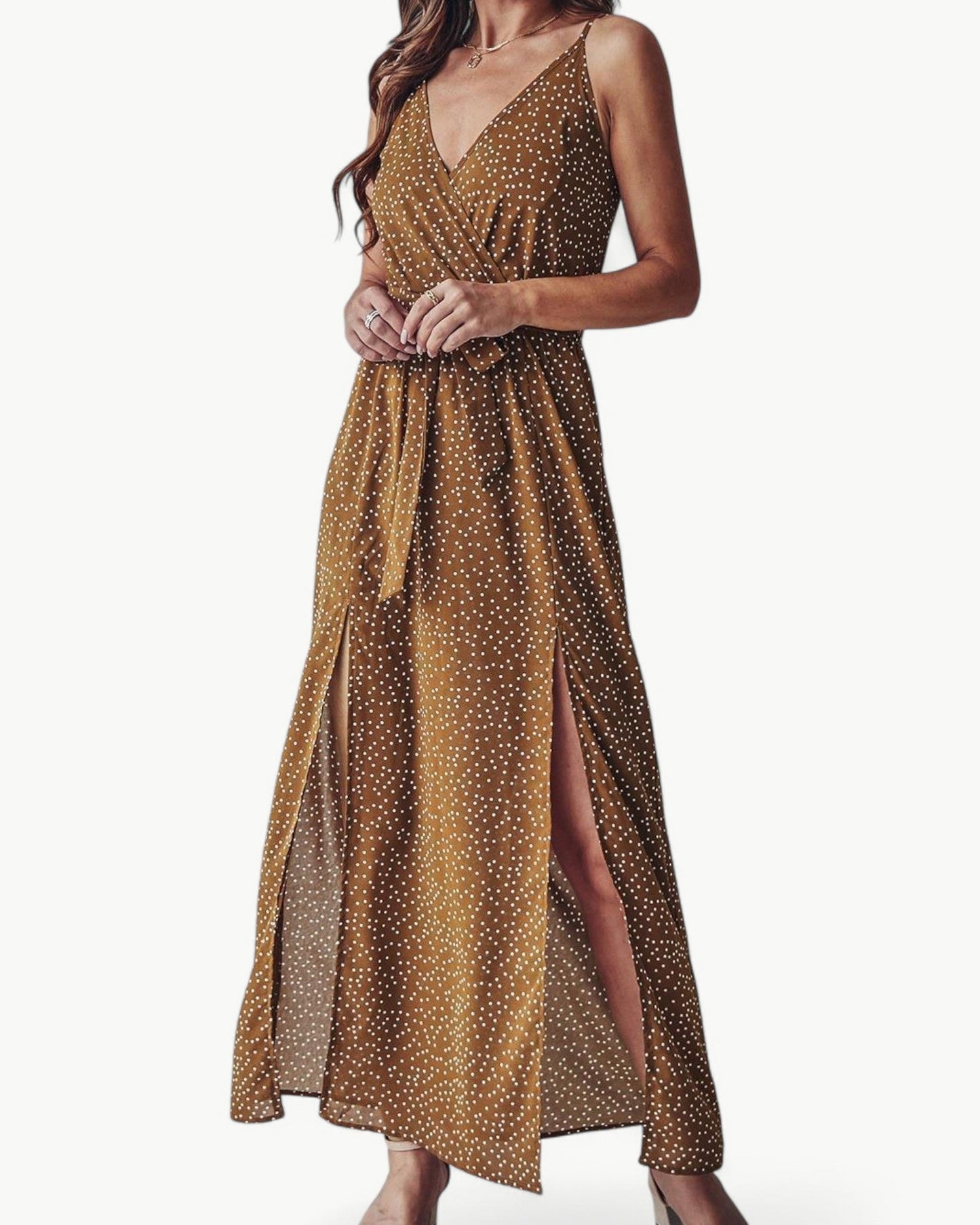 SOLÈNE – V-neck summer dress with double slits | Elegant & timeless