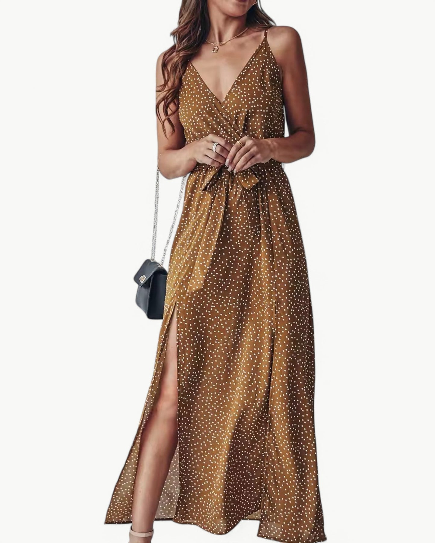 SOLÈNE – V-neck summer dress with double slits | Elegant & timeless