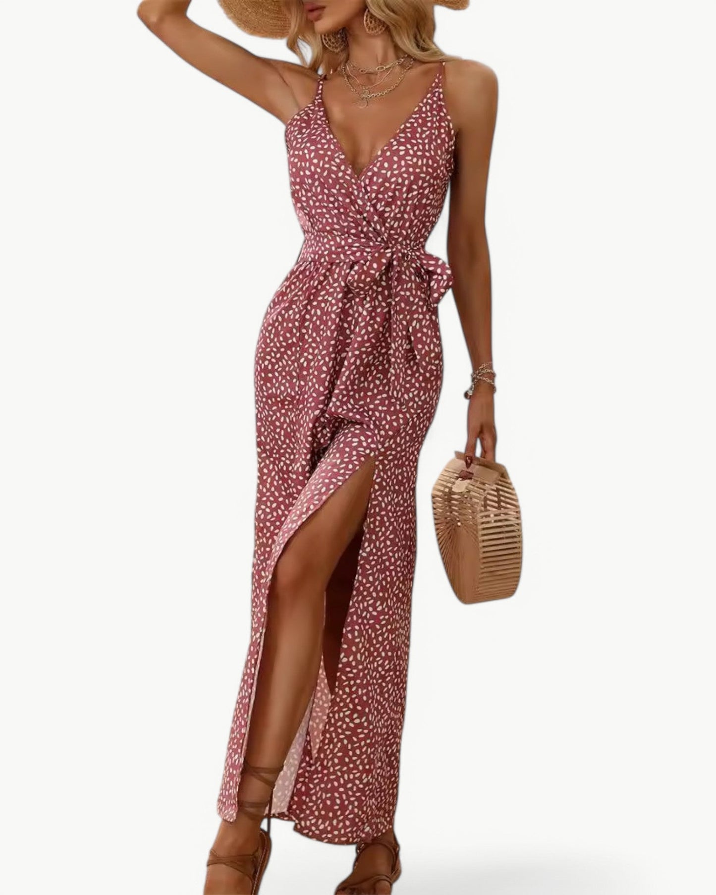 SOLÈNE – V-neck summer dress with double slits | Elegant & timeless