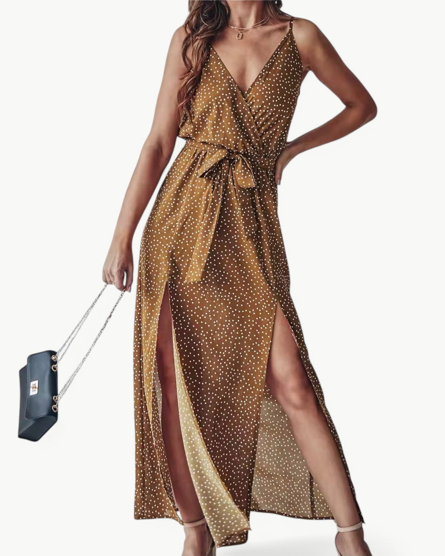 SOLÈNE – V-neck summer dress with double slits | Elegant & timeless