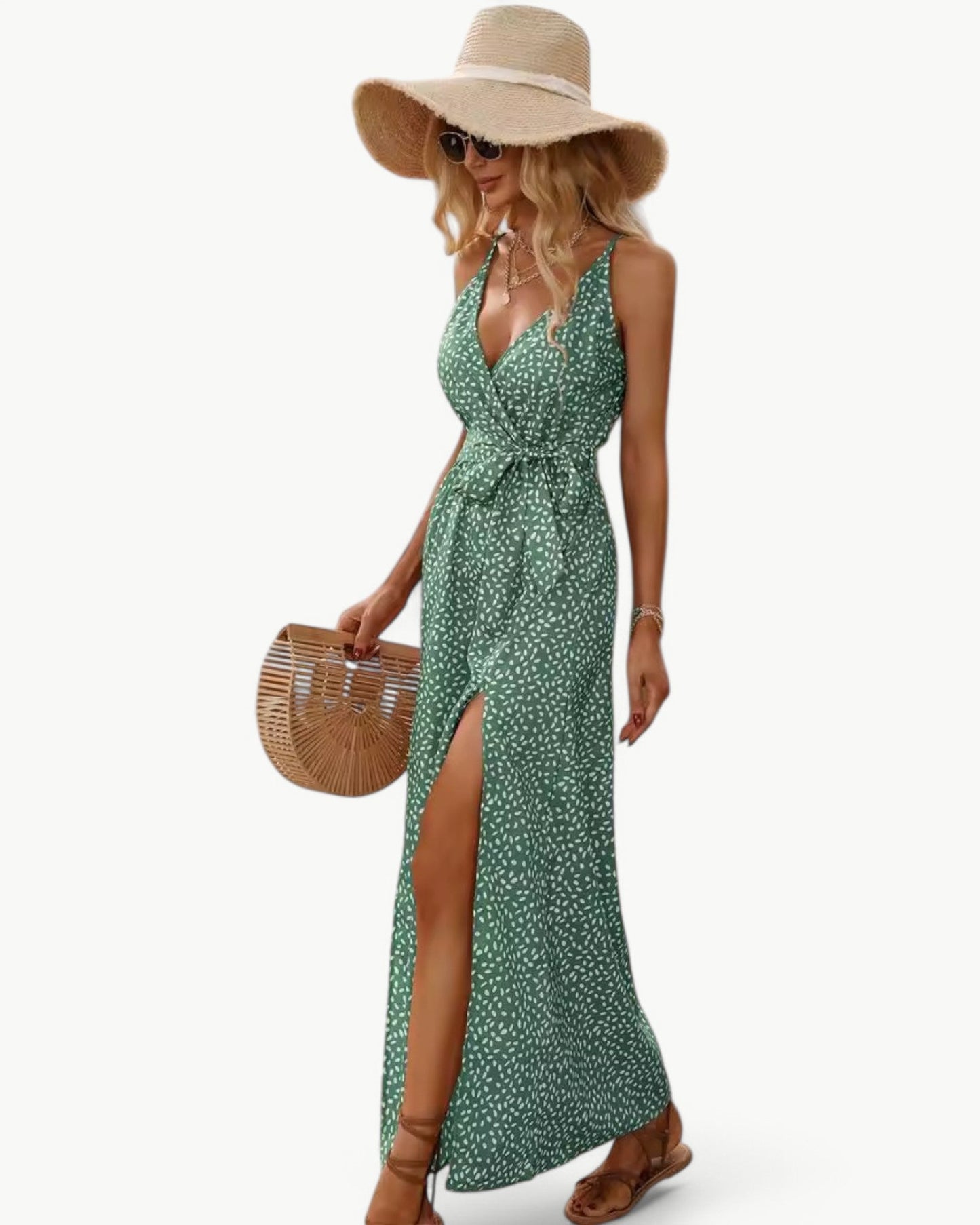 SOLÈNE – V-neck summer dress with double slits | Elegant & timeless