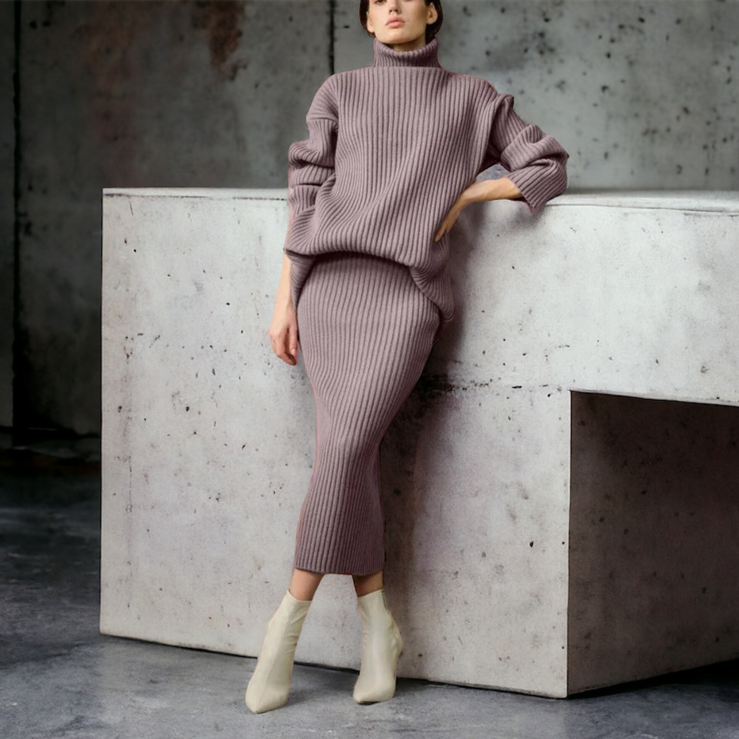 SAGA - KNITTED POLO & SKIRT - 2-PIECE SET