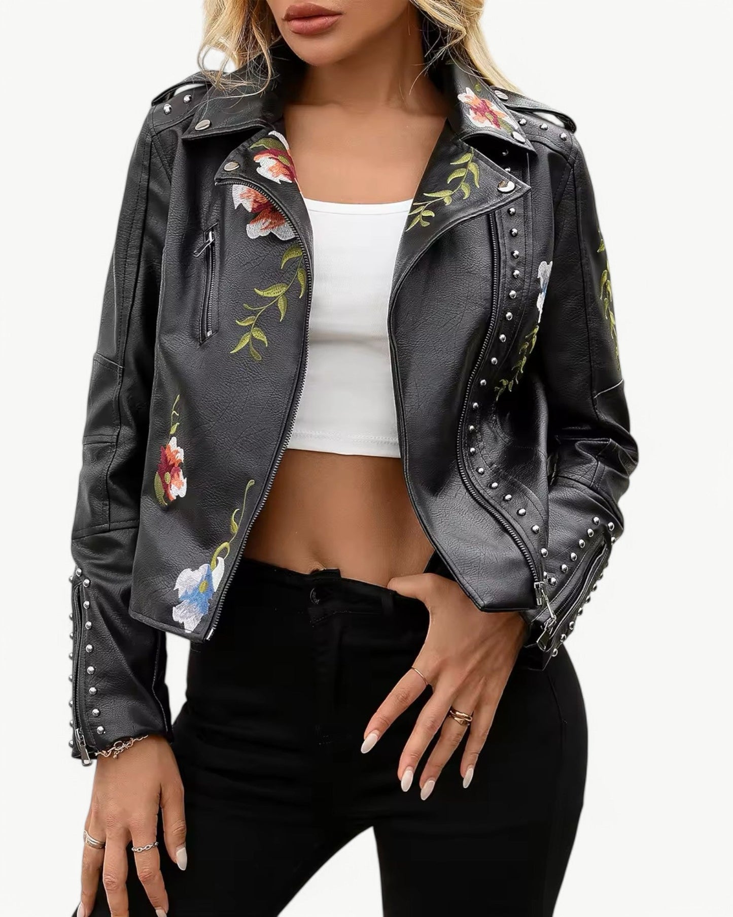 REBECCA - EMBROIDERED - PU LEATHER JACKET