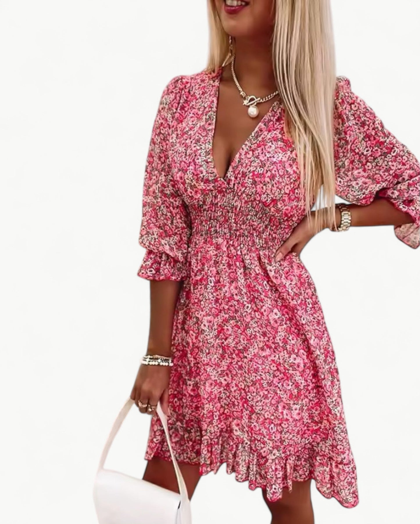LÉONIE – Floral dress with smocking & ruffle detail