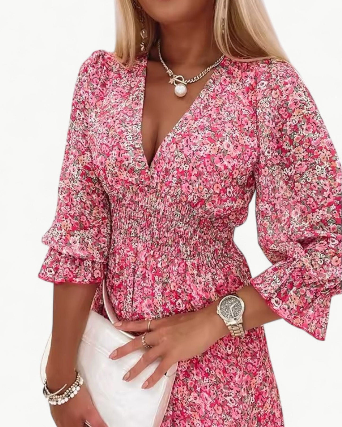 LÉONIE – Floral dress with smocking & ruffle detail