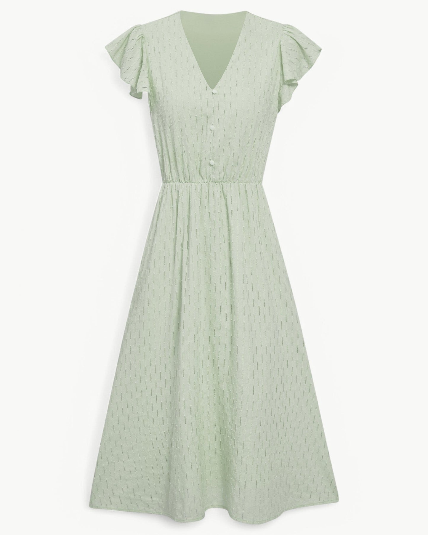 LARA – Midi Dress with V-Neck and Ruffle Sleeves – Light & Stylish Favorite