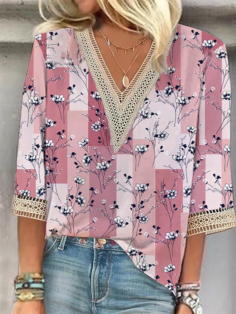 CLARISSE – Patterned V-Neck Blouse