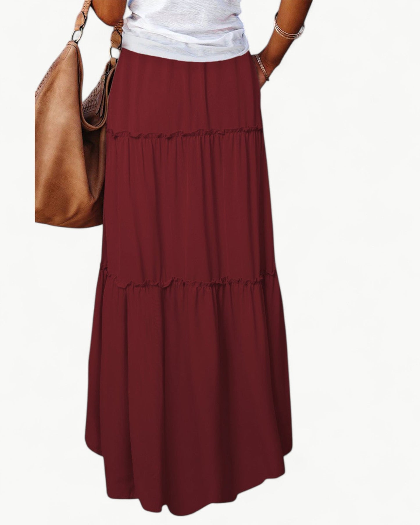 CHANTAL – Long Ruffle Skirt with Elastic Waistband