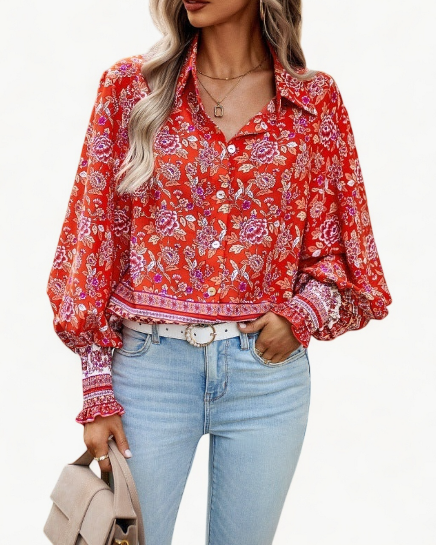 LOUNA – Floral Shirt with Puff Sleeves