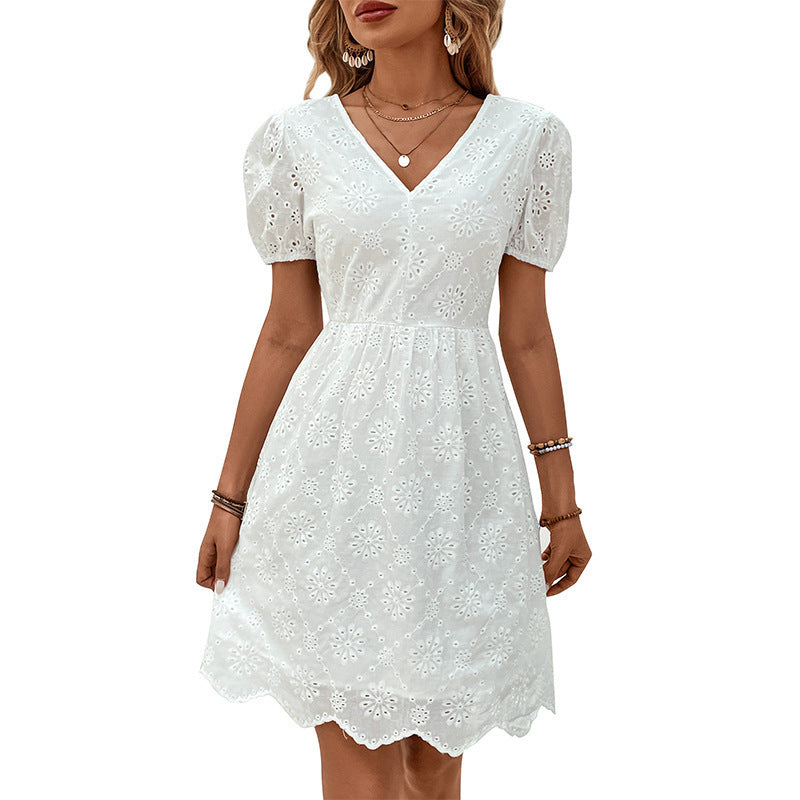 ANTOINETTE – V-neck Embroidered Dress with Open Back
