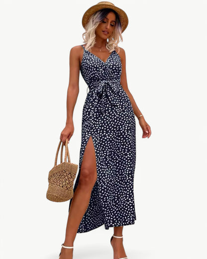 SOLÈNE – V-neck summer dress with double slits | Elegant & timeless