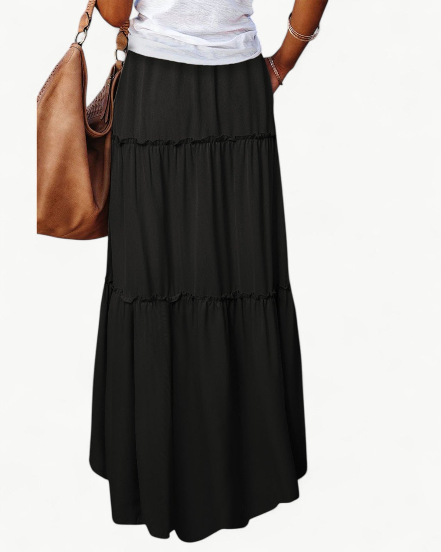 CHANTAL – Long Ruffle Skirt with Elastic Waistband
