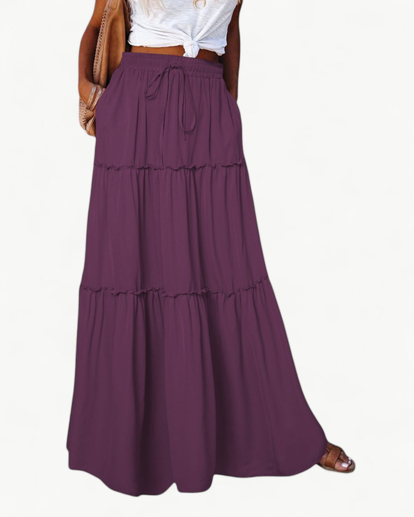 CHANTAL – Long Ruffle Skirt with Elastic Waistband