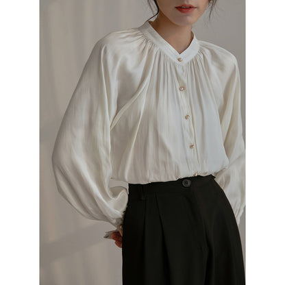 HILDA - SATIN COLLARLESS SHIRT