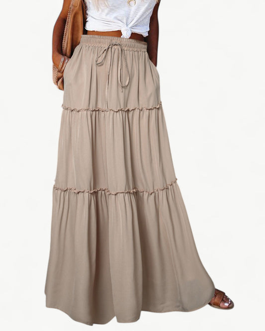 CHANTAL – Long Ruffle Skirt with Elastic Waistband