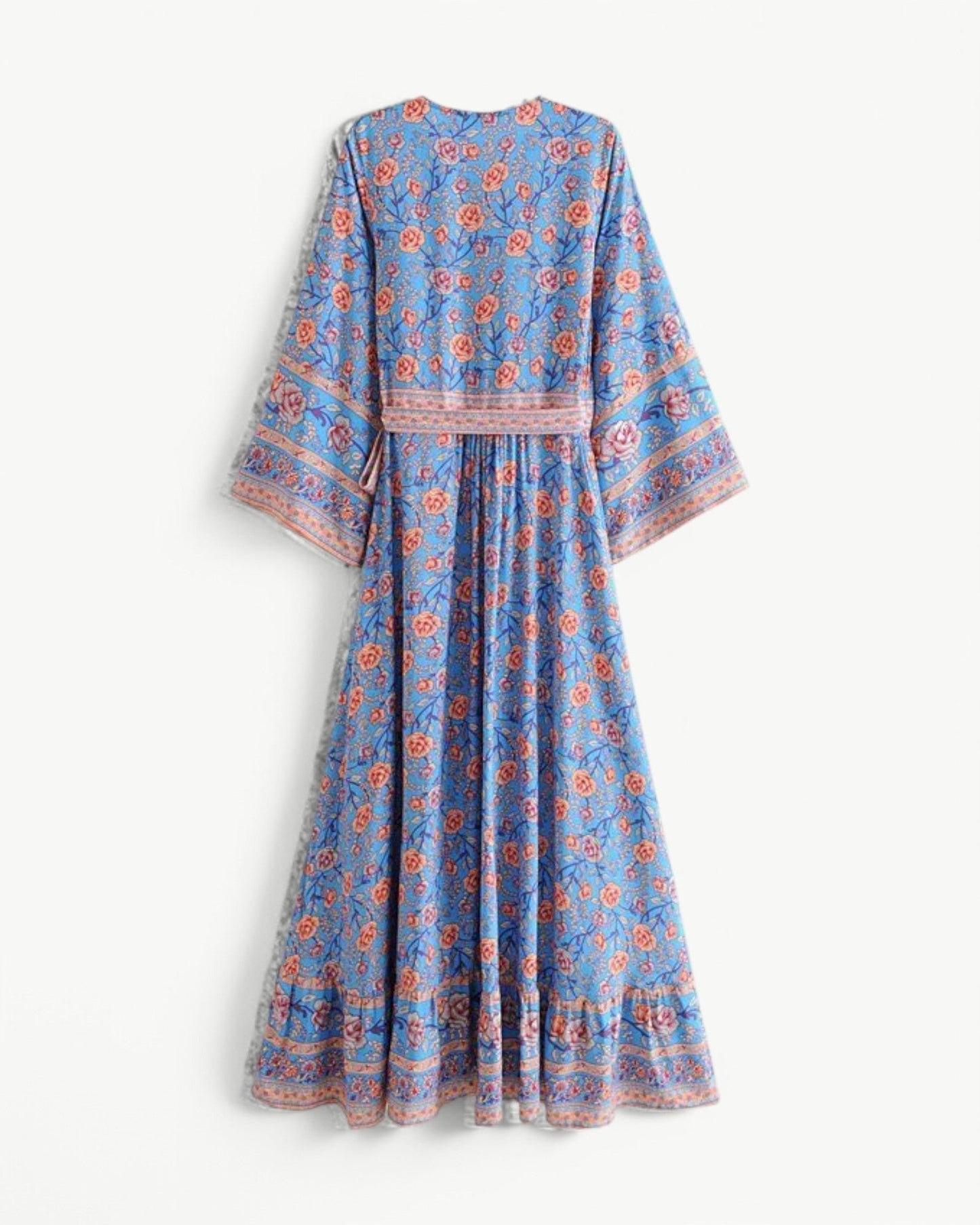 SERENE – Long Dress with V-Neck and Floral Pattern – Wrap Model with Waistband