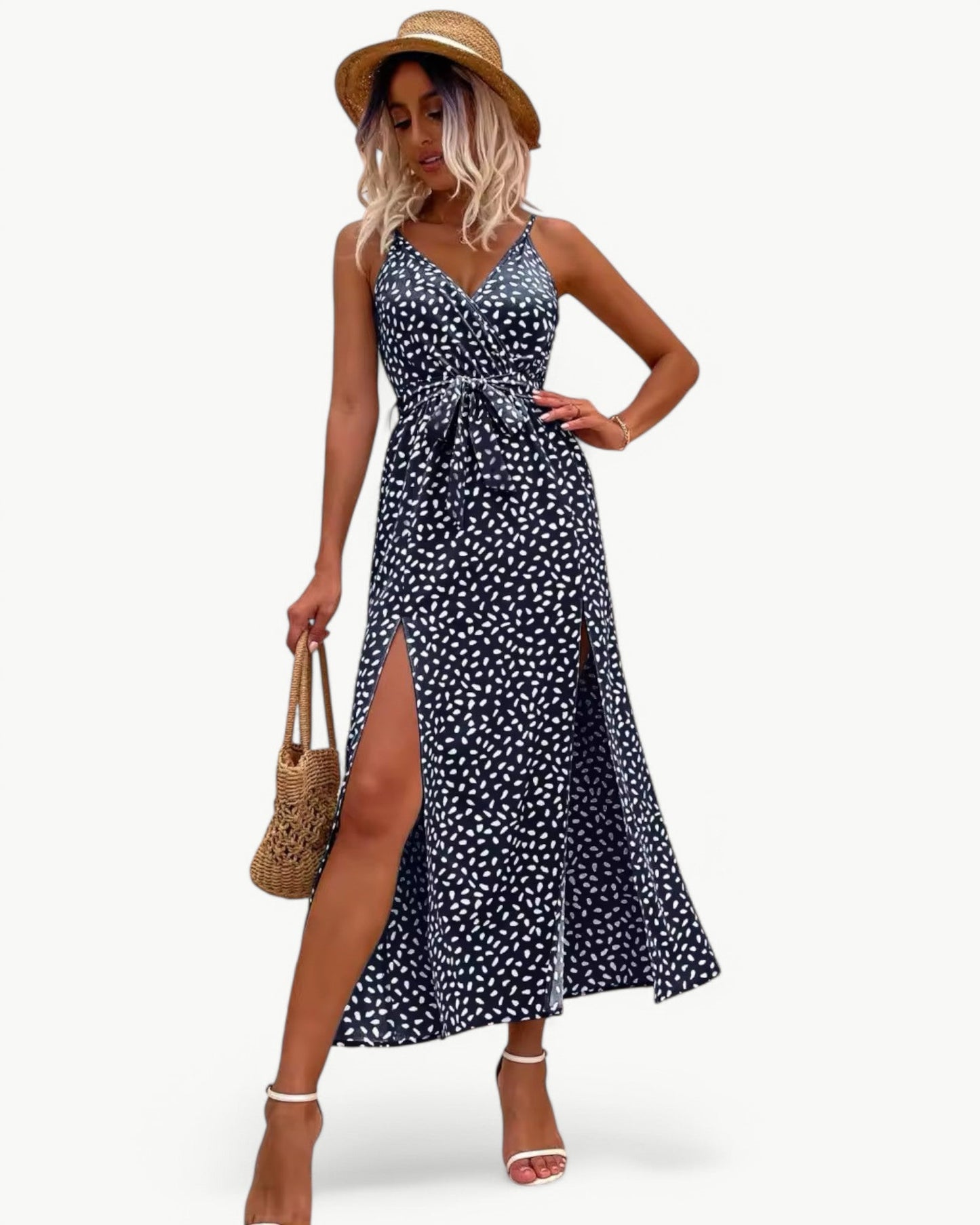 SOLÈNE – V-neck summer dress with double slits | Elegant & timeless