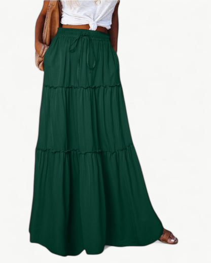 CHANTAL – Long Ruffle Skirt with Elastic Waistband