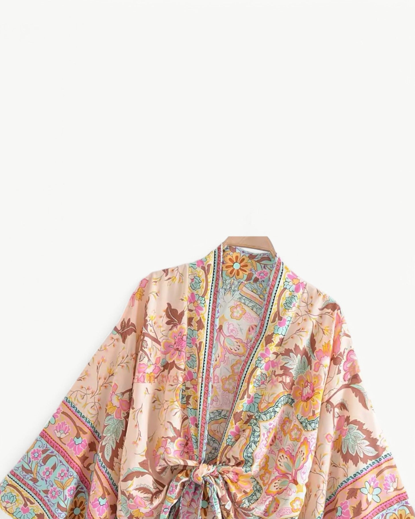 ODÉLIA – Bohemian kimono blouse with tie front & V-neck