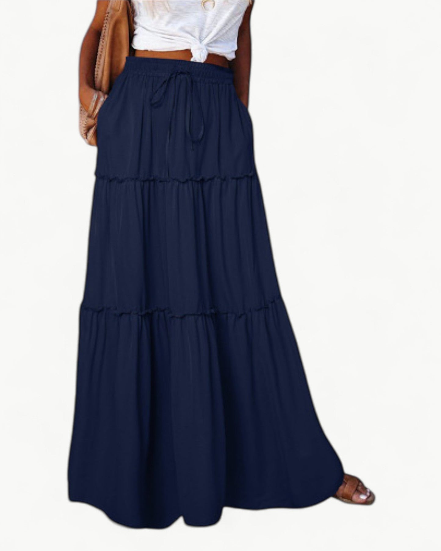 CHANTAL – Long Ruffle Skirt with Elastic Waistband