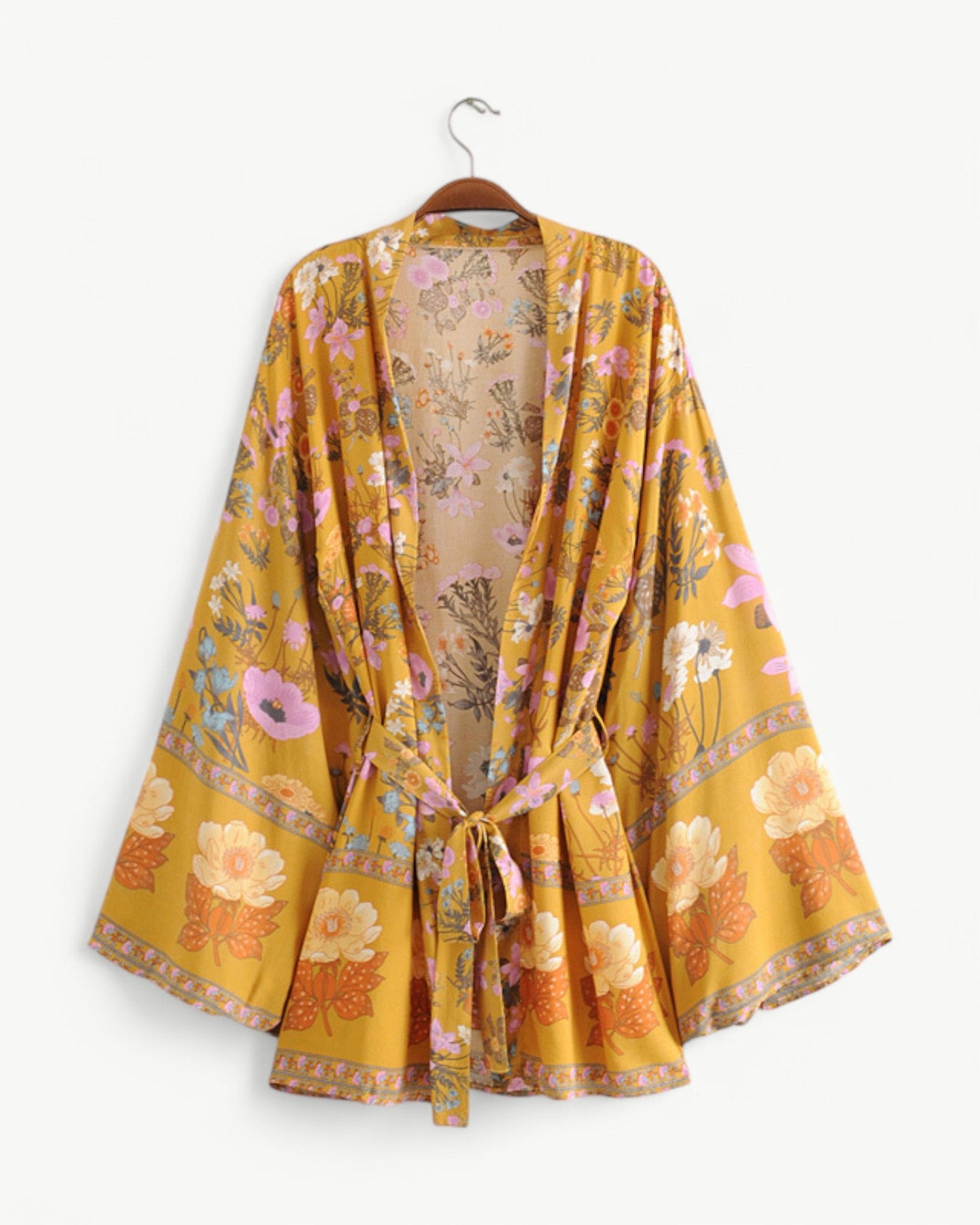 OCEANE – Short Floral Kimono with Waistband