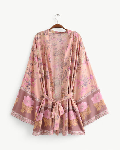 OCEANE – Short Floral Kimono with Waistband