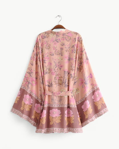 OCEANE – Short Floral Kimono with Waistband