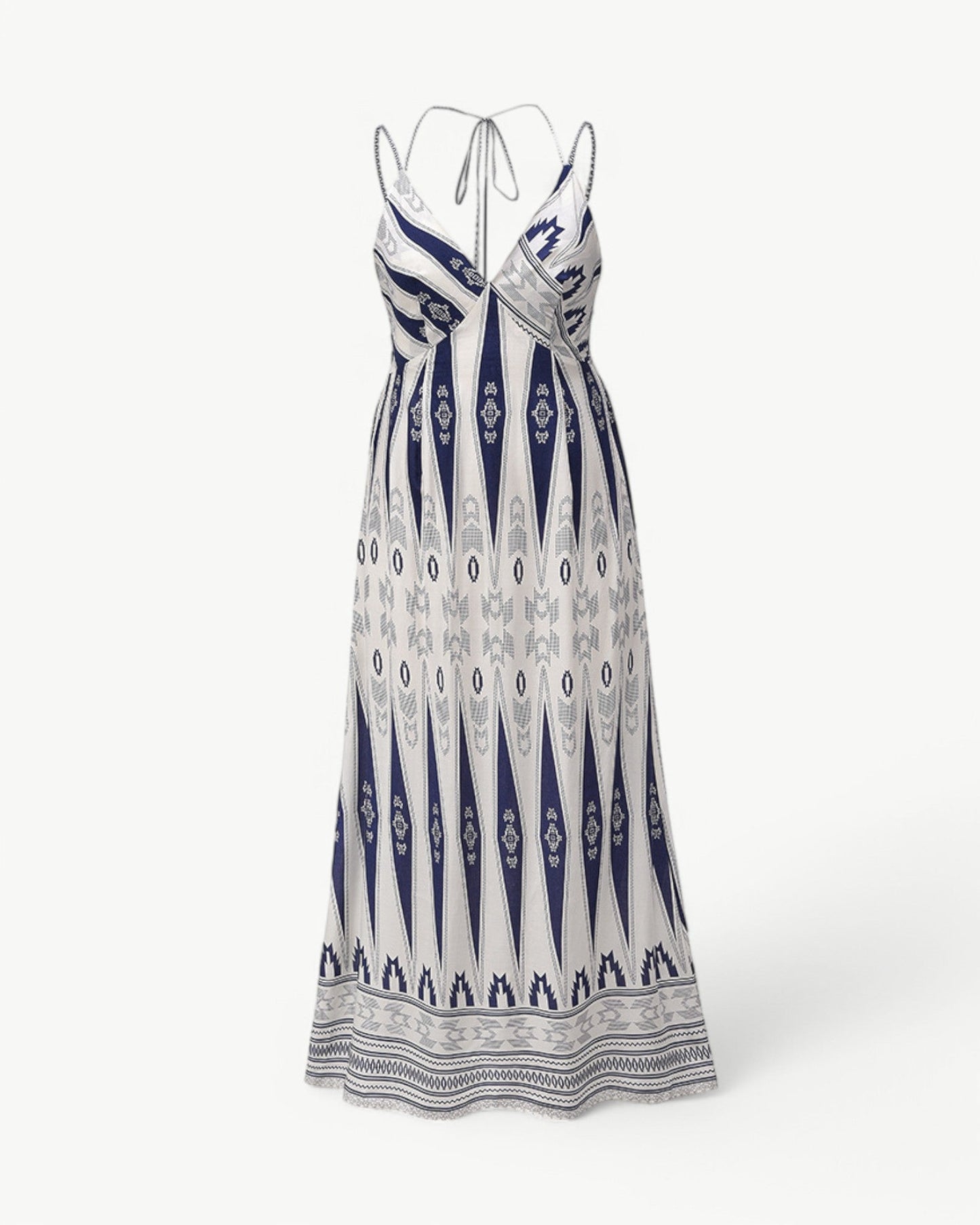 MATHILDE – Maxi dress with V-neck, open back, and pattern | Airy & summery
