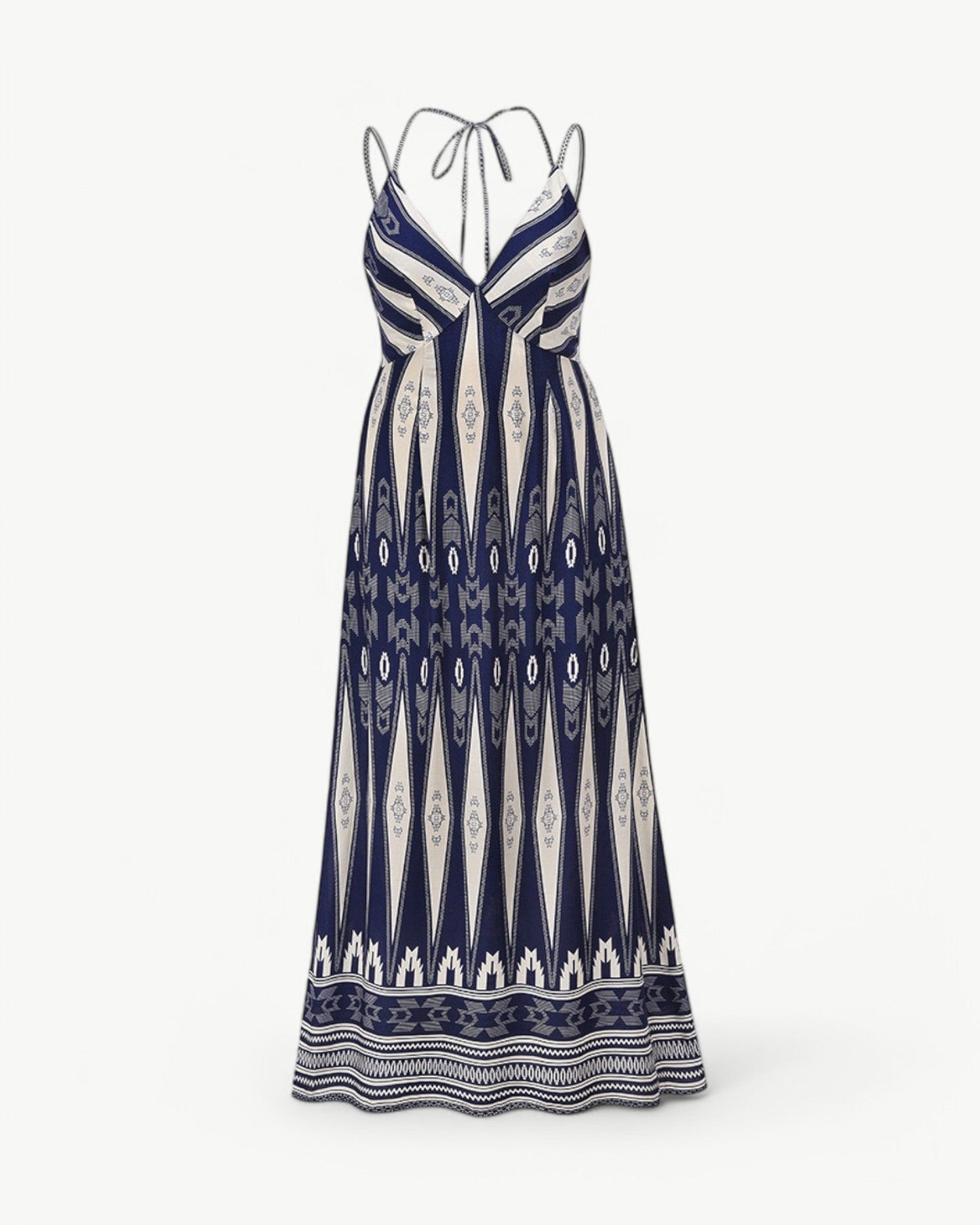 MATHILDE – Maxi dress with V-neck, open back, and pattern | Airy & summery
