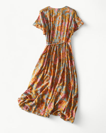 LUCILLE – Floral Wrap Dress with Short Sleeves | Light & Airy Maxi Dress