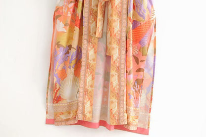 NÉLIA – Long kimono with ocean print & mermaid motif