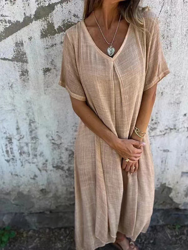 ÉVIE – Light & Airy Long Dress with V-Neck | Short Sleeved & Summery