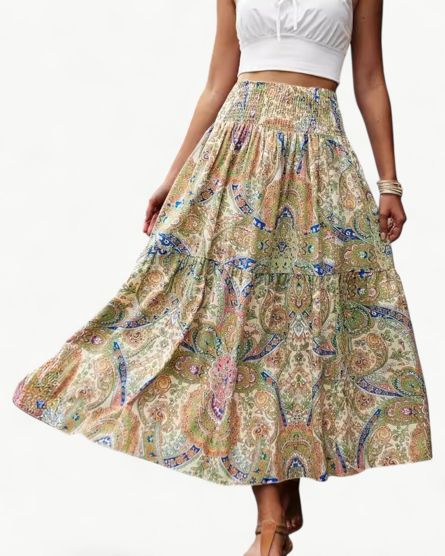 ARIANA – Printed skirt with smocking at the waist