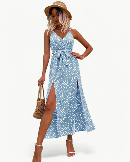 SOLÈNE – V-neck summer dress with double slits | Elegant & timeless