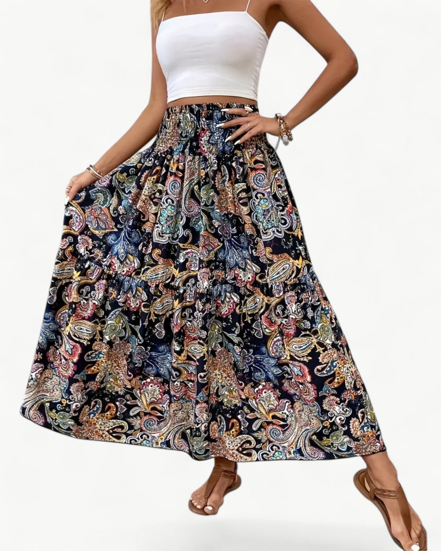 ARIANA – Printed skirt with smocking at the waist