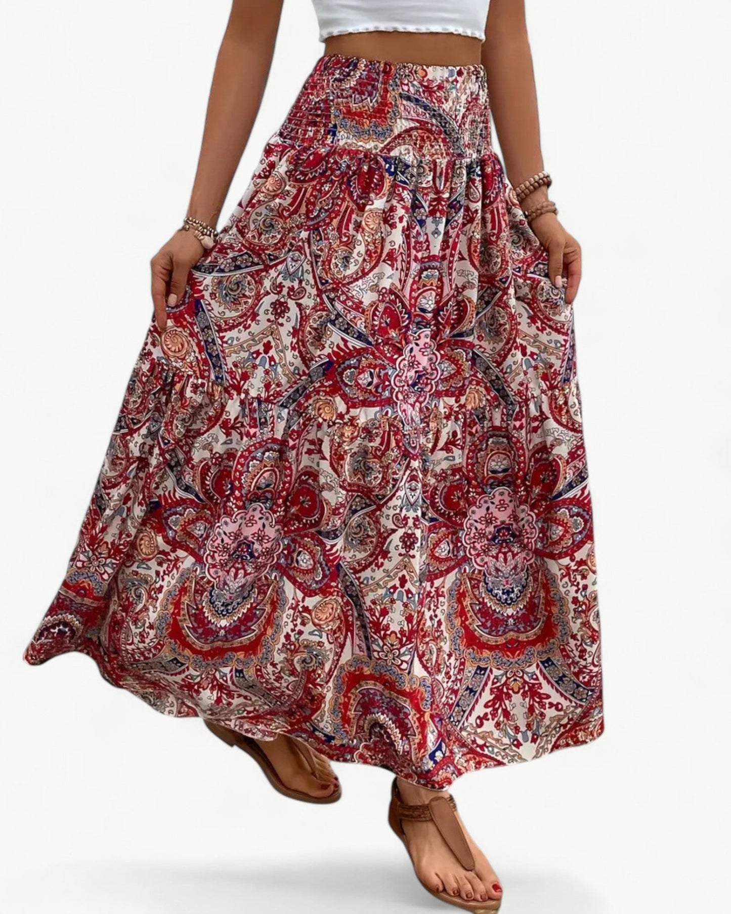 ARIANA – Printed skirt with smocking at the waist