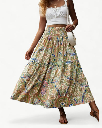 ARIANA – Printed skirt with smocking at the waist