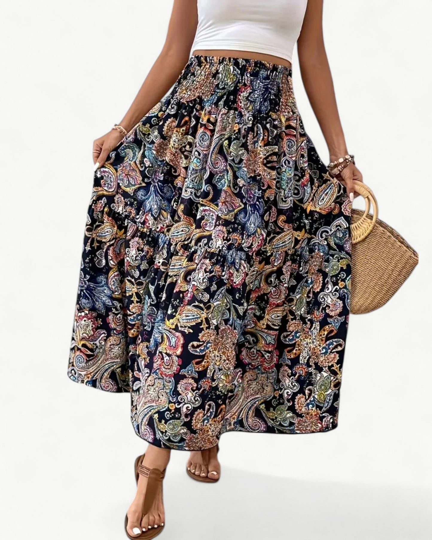 ARIANA – Printed skirt with smocking at the waist